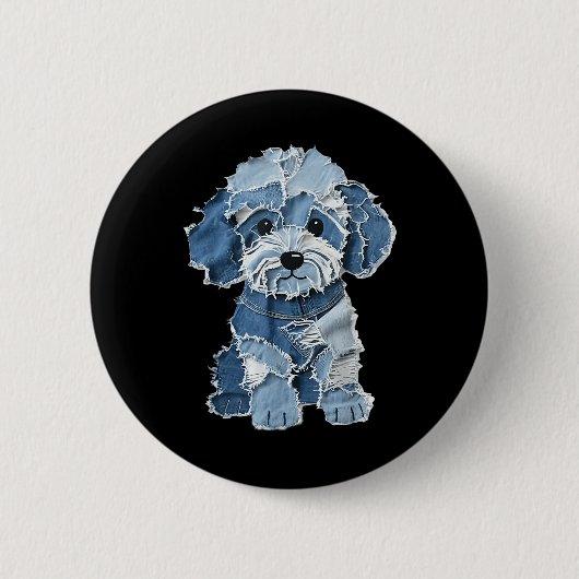 Retro lustiger Denim-Patch Tier Hund Druck Button (Vorderseite)