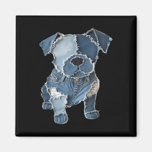 Retro lustiger Denim-Patch Tier Hund Druck Magnet