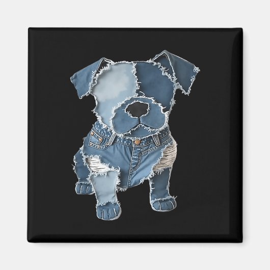 Retro lustiger Denim-Patch Tier Hund Druck Magnet (Vorne)
