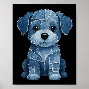 Retro lustiger Denim-Patch Tier Hund Druck  Poster