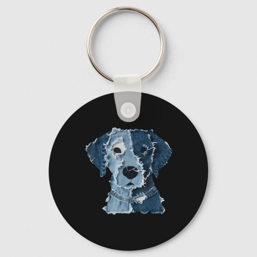 Retro lustiger Denim-Patch Tier Hund Schlüsselanhänger (Vorderseite)