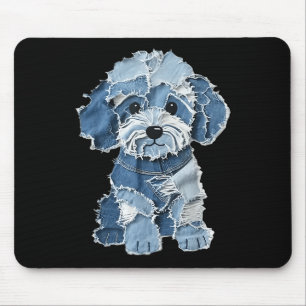 Retro lustiger Denim-Patch Tier-Hundedruck  Mousepad