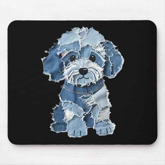Retro lustiger Denim-Patch Tier-Hundedruck Mousepad (Vorne)