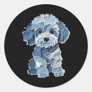 Retro lustiger Denim-Patch Tier-Hundedruck Runder Aufkleber