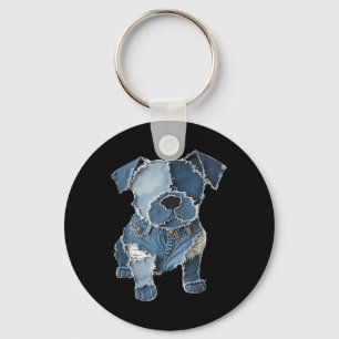 Retro lustiger Denim-Patch Tier-Hundedruck Schlüsselanhänger