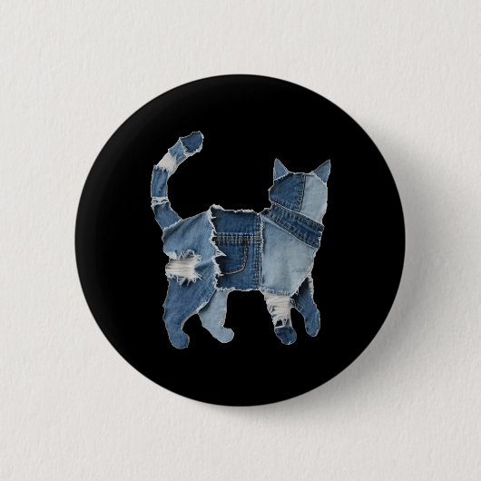 Retro lustiger Denim-Patch Tier Katze Druck Button (Vorderseite)