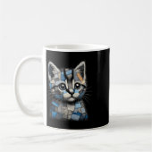 Retro lustiger Denim-Patch Tier Katze Druck  Kaffeetasse (Links)