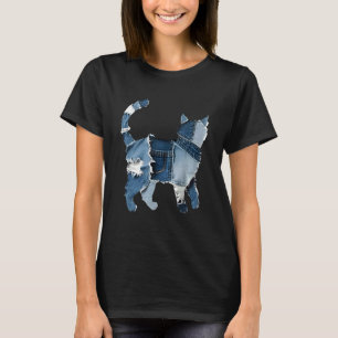 Retro lustiger Denim-Patch Tier Katze Druck Katze T-Shirt