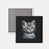 Retro lustiger Denim-Patch Tier Katze Druck Magnet (Vorderseite/Rückseite)