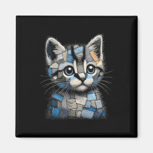 Retro lustiger Denim-Patch Tier Katze Druck Magnet