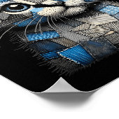 Retro lustiger Denim-Patch Tier Katze Druck  Poster (Ecke)