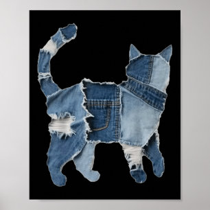Retro lustiger Denim-Patch Tier Katze Druck  Poster