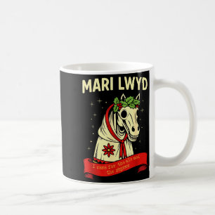 Retro lustiger Folklore-Skelett-Pferd Mari Lwyd Yu Kaffeetasse