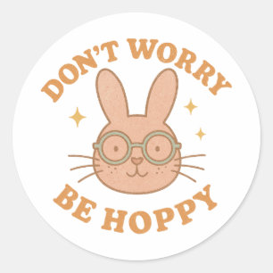Retro Lustiger Hase "Keine Sorge, sei hoppy" Runder Aufkleber