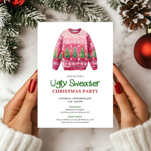 Retro lustiger hässlicher Weihnachtspullover Party Einladung