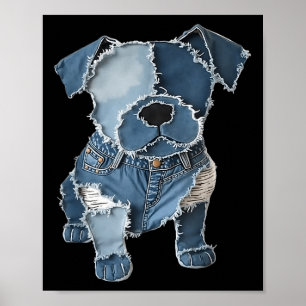 Retro lustiger Jeans-Patch Tier-Hund-Druck Poster