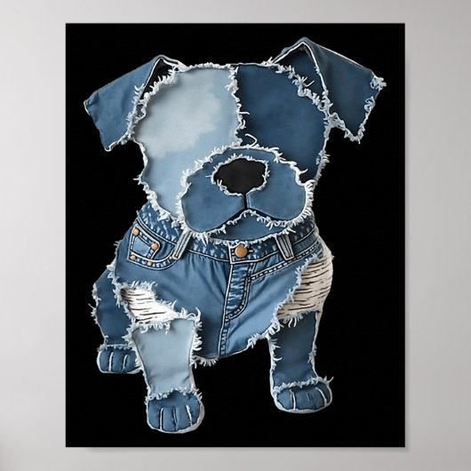Retro lustiger Jeans-Patch Tier-Hund-Druck  Poster (Vorne)