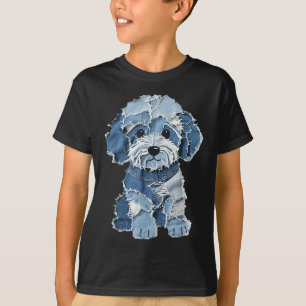 Retro lustiger Jeans-Patch Tier-Hund-Druck T-Shirt
