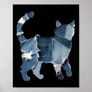 Retro lustiger Jeansstoff-Patch Tier Katze  Poster