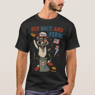 Retro Lustiger Merica Waschbär 4. Juli Rot Weiß A T-Shirt