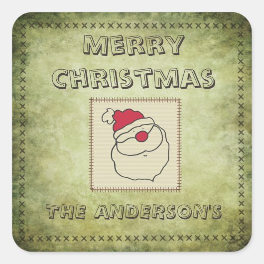 Retro-lustiger Patchwork-Weihnachtsklausel Quadratischer Aufkleber (Vorderseite)