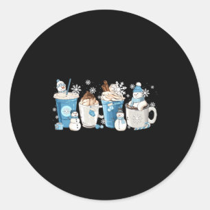 Retro Lustiger Schneemann Winter Kaffee C Latte Ge Runder Aufkleber