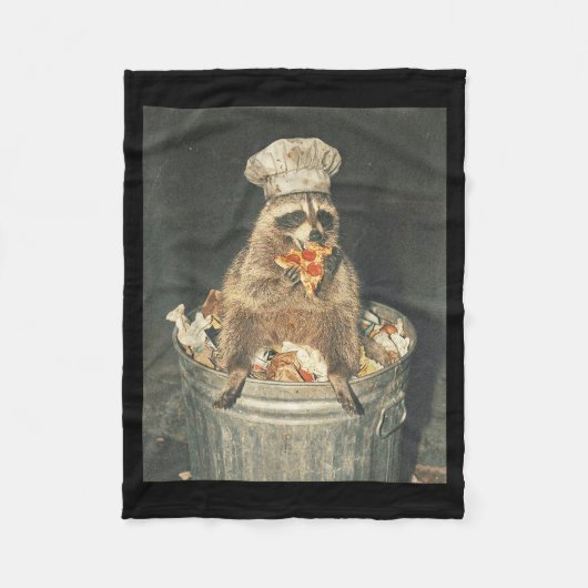 Retro-lustiger Waschbär-Koch isst Pizza-Mülleimer Fleecedecke (Vorderseite)