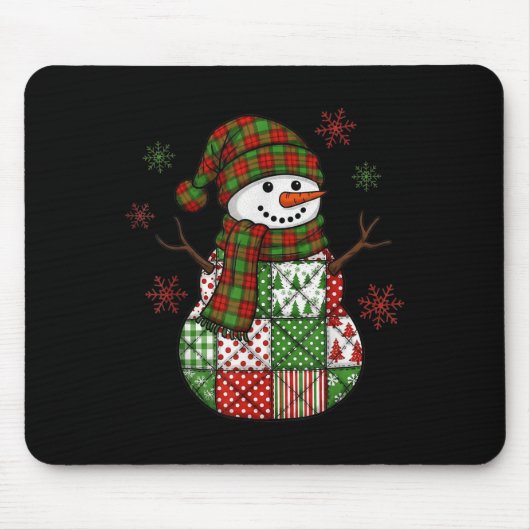 Retro lustiger Weihnachten Patchwork Schneemann Xm Mousepad (Vorne)