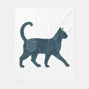 Retro lustiges Denim-Patch-Tier-Katz-Shirt Fleecedecke