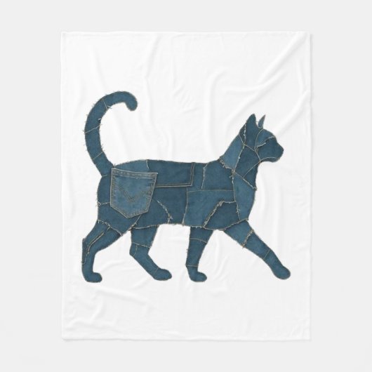Retro lustiges Denim-Patch-Tier-Katz-Shirt Fleecedecke (Vorderseite)