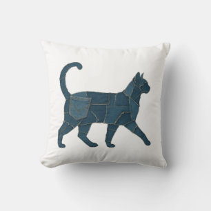 Retro lustiges Denim-Patch-Tier-Katz-Shirt Kissen