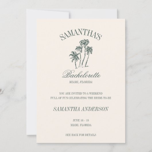 Retro Luxe Beach Bachelorette Logo Girls Trip Einladung (Vorderseite)