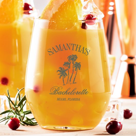 Retro Luxe Beach Bachelorette Logo Girls Trip Weinglas Ohne Stiel