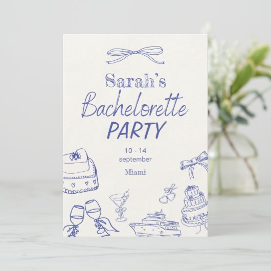 Retro Luxe Beach | Editable Bachelorette Einladung (Stehend Vorderseite)