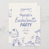 Retro Luxe Beach | Editable Bachelorette Einladung (Vorne/Hinten)