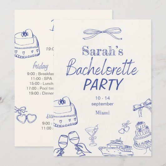 Retro Luxe Beach | Editable Bachelorette Einladung (Vorne/Hinten)