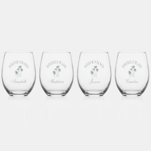 Retro Luxe Beach Palm Trees Bridesmaid Namen Weinglas Ohne Stiel