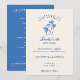 Retro Luxe Blue Beach Bachelorette Logo Girls Trip Einladung