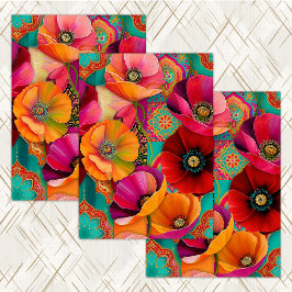 RETRO LUXUS FARBIGES BLUMEN DEKOR TISSUE PAPER SEIDENPAPIER