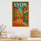 Retro Lyon Frankreich Reise : Moderne Moderne Mitt Poster (Küche)