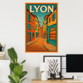 Retro Lyon Frankreich Reise : Moderne Moderne Mitt Poster (Heimbüro)