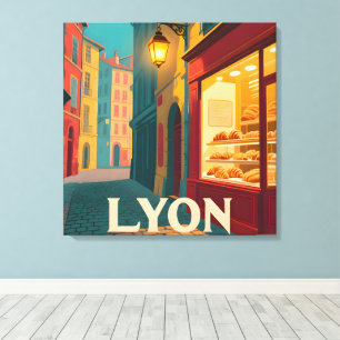 Retro Lyon: Französische Stadtansicht Leinwanddruck