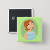 Retro-Mädchen Blau Button (Vorne & Hinten)