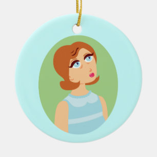 Retro-Mädchen Blau Keramikornament