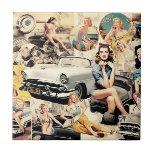 Retro-Mädchen-Collage aus den 1950er Jahren Fliese