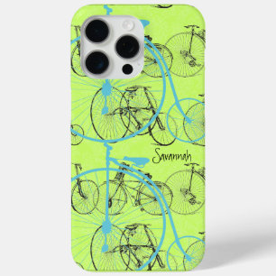 Retro-Mädchen Gelbe Limette Aqua Fahrrad Damast iPhone 15 Pro Max Hülle