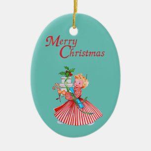 Retro Mädchen & Geschenke Frohe Weihnachten Zucker Keramik Ornament