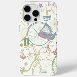 Retro-Mädchen Helle Farben Fahrradmuster iPhone 15 Pro Max Hülle