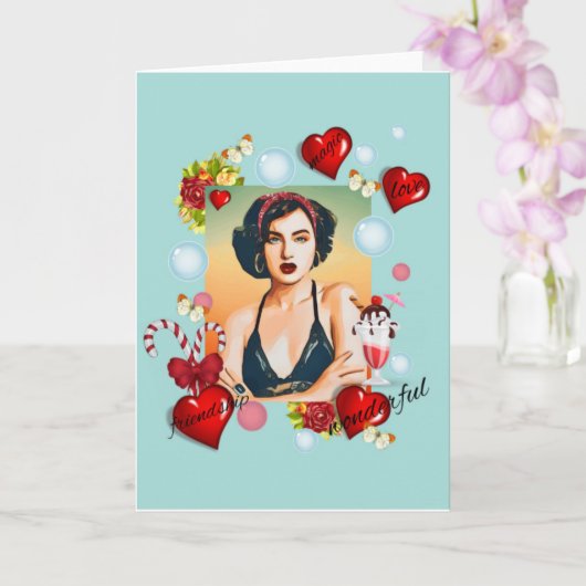 Retro-Mädchen Karte (Orchidee)