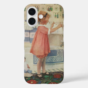 Retro-Mädchen, Kind beim Wäschewaschen, hängt Klei iPhone 16 Hülle